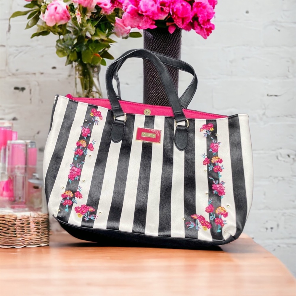Betsy Johnson Striped Floral Tote